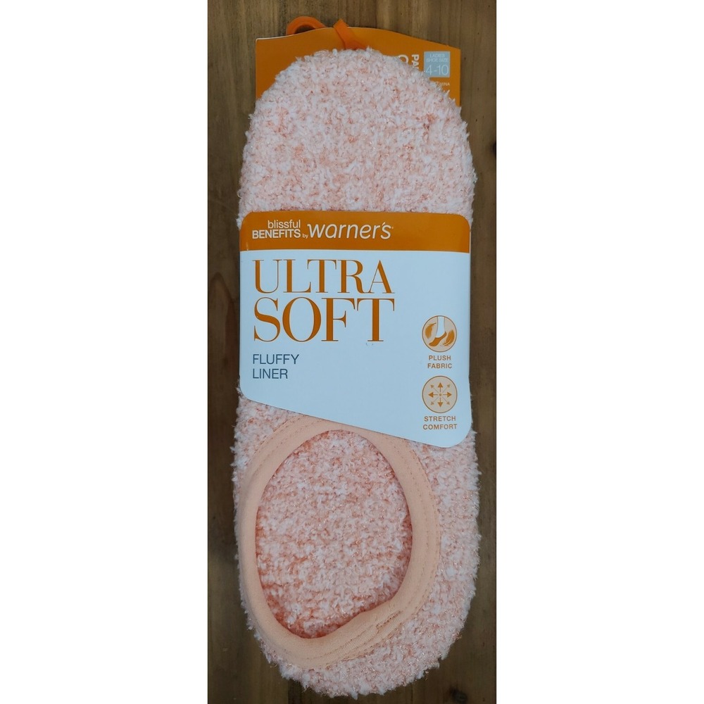 Warners Socks Size 4-10 Ultra Soft Fluffy Liner PEACH PINK CREME 3-Pk Plush NEW